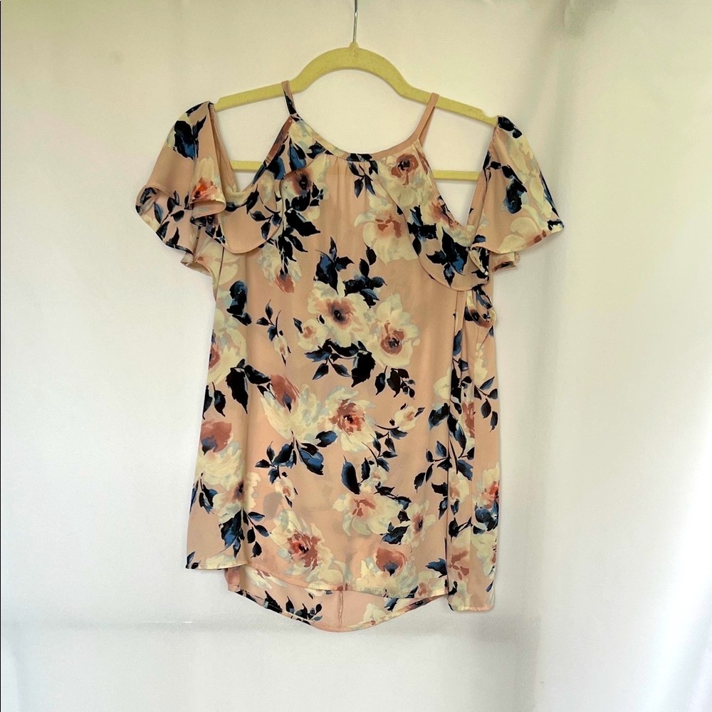 Lily White Floral Blouse - Soft Pink and Navy